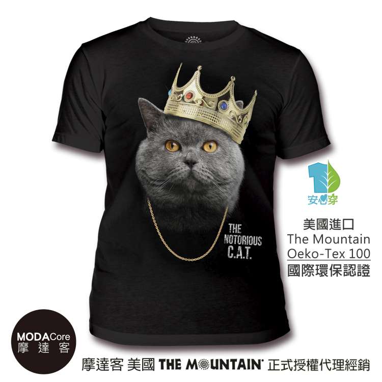 【摩達客】(預購) 美國The Mountain都會系列 皇冠饒舌貓 中性修身短袖T恤