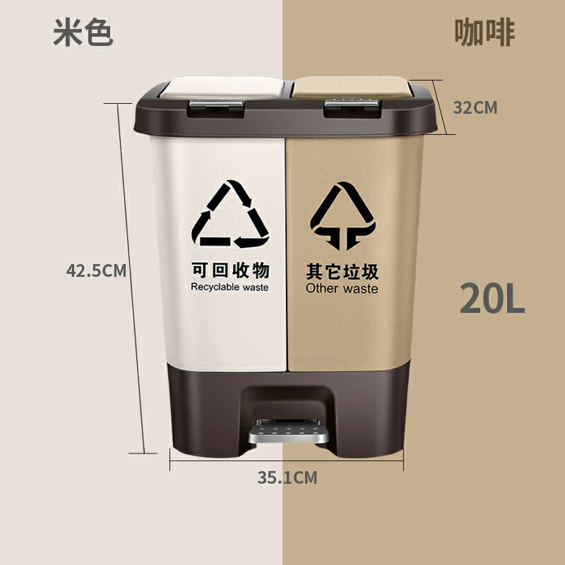 垃圾桶 垃圾分類垃圾桶雙桶辦公室公共場閤家用大幹濕分離環保腳踏垃圾桶【xy549】