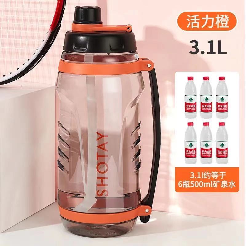 戶外旅行塑膠3L超大容量水壺便攜吸管兩用把手工地耐高溫耐摔水杯
