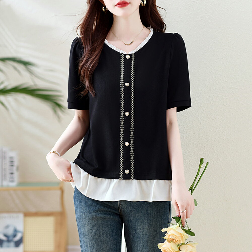 ＊ORead＊小香風荷葉邊小衫薄上衣(黑色L~4XL)【限定加碼✿全館滿額再折】