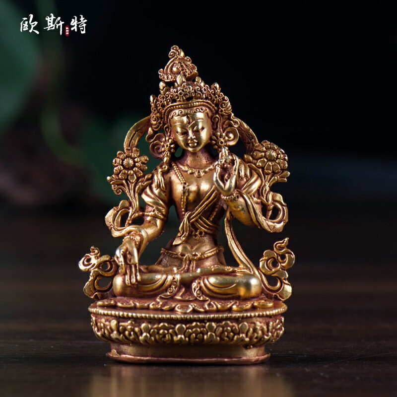 尼泊爾 藏傳佛教用品銅手工密宗隨身佛小佛像全鎏金白度母佛像