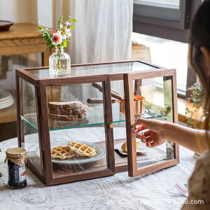 實木玻璃收納柜黑胡桃桌面多層展示柜茶室茶具儲物陳列柜防塵架子