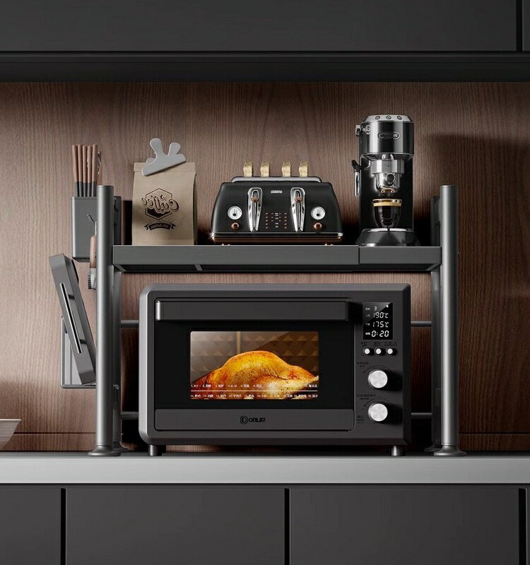 廚房微波爐置物架臺面多功能可伸縮雙層烤箱電飯煲多層收納架家用