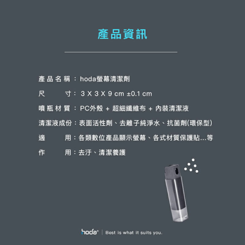 Hoda 螢幕清潔劑 抗菌劑 手機 平板 螢幕 防疫 內附10ml清潔液 9