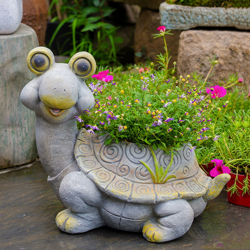 花園裝飾 庭院擺件創意戶外園藝裝飾動物花盆 樹脂卡通烏龜擺件