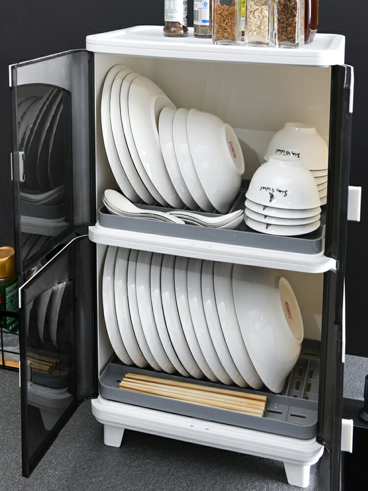裝碗筷收納箱瀝水收納盒帶蓋大容量家用廚房放碗架雙層碗柜收納架