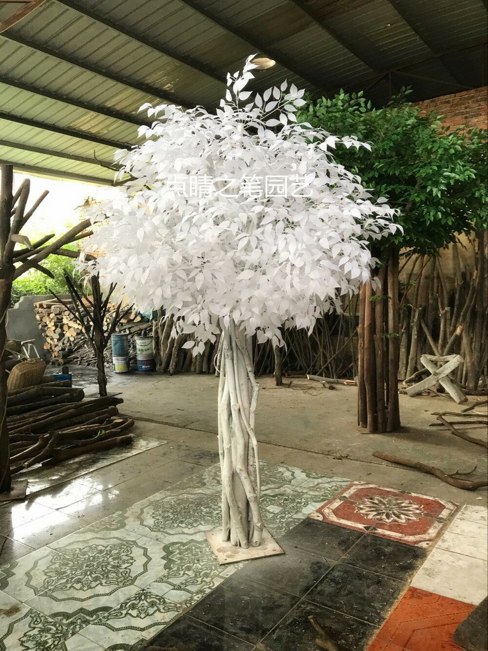 仿真白色樹 假樹 仿真榕樹大型 植物客廳發財樹 實木樹干裝飾定做