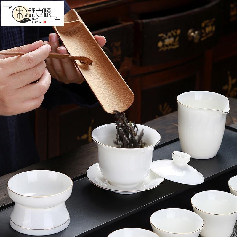 免運 現貨速發高級藝術藏品擺件德化白瓷羊脂玉功夫茶具描金套裝企業商務禮品禮盒裝可加logo