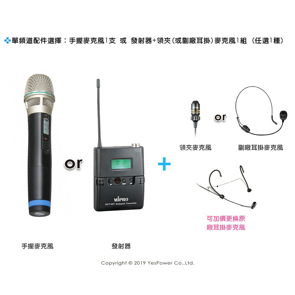 ACT-311 MIPRO 半U單頻道自動選訊接收機/手持.領夾.副廠耳掛麥克風 二選一/台灣製造 2