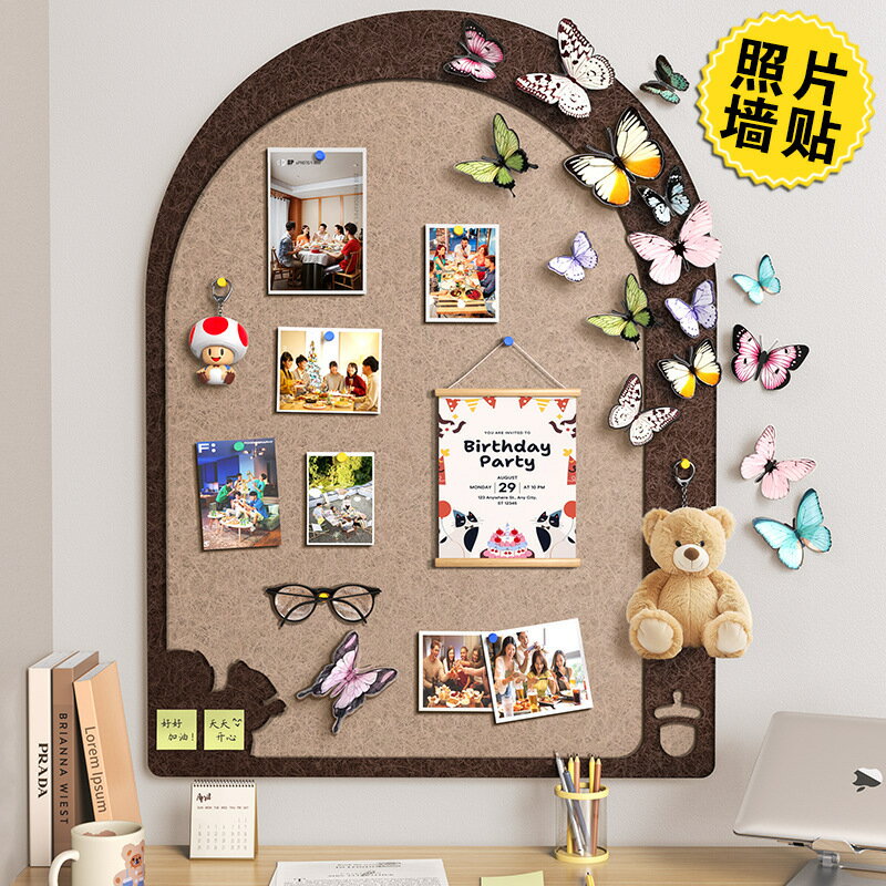 益智玩具 兒童玩具 啟蒙玩具 免運/開立發票 照片墻創意軟木板拱門形羊毛氈板裝飾留言板相框背景板毛氈墻貼 快速出貨
