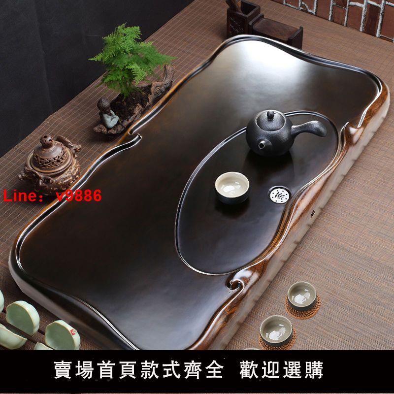 【臺灣公司 超低價】黑檀木茶盤家用套裝茶具實木茶海茶臺大小號長方形原木花梨茶托盤
