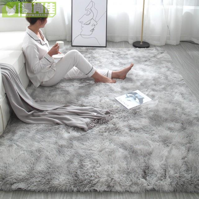 北歐簡約長毛絨地毯 防滑紮染地墊 臥室滿鋪房間 可愛床邊毯 客廳沙發厚款墊