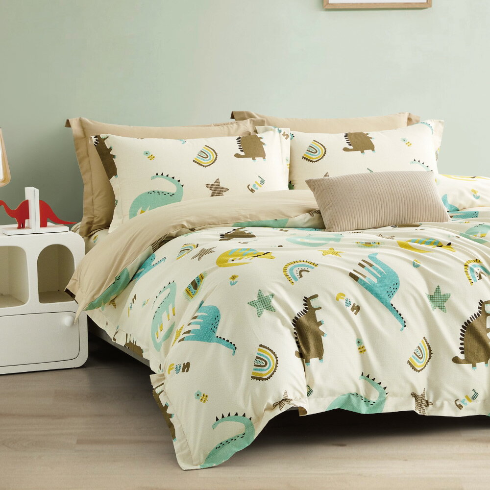 Miile美麗棉系列-恐龍世界 / 美國棉四件式薄被套床包枕套組