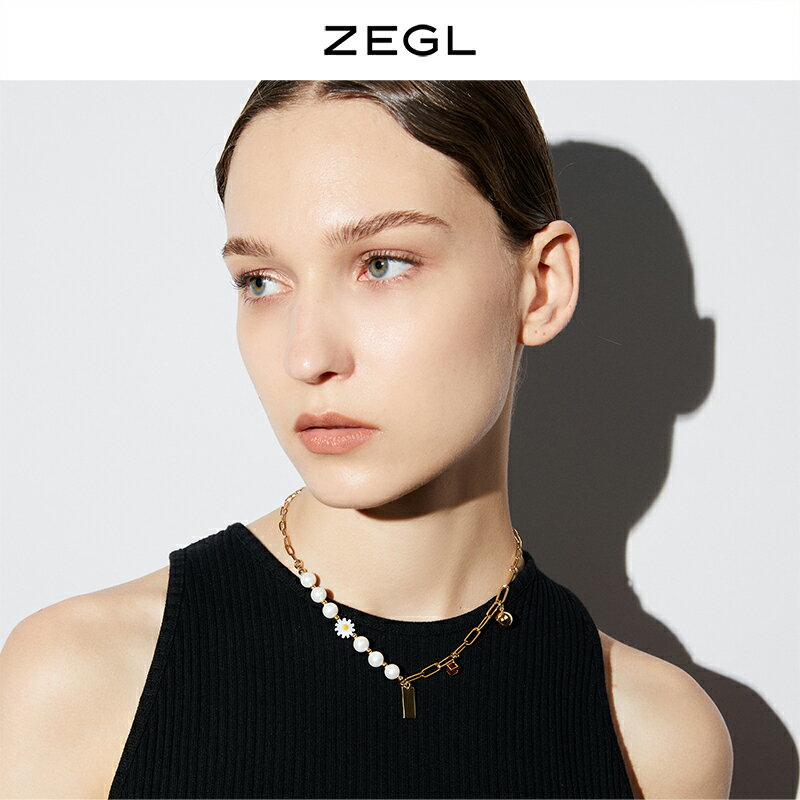 ZEGL人造珍珠小雛菊項鏈女小眾設計感冷淡風吊墜鎖骨鏈2021年新款