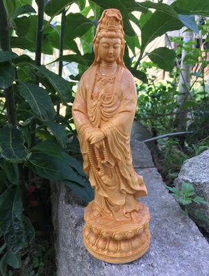 崖柏念珠觀音菩薩佛像 客廳家用供奉擺件/站蓮觀世音菩薩擺件1入