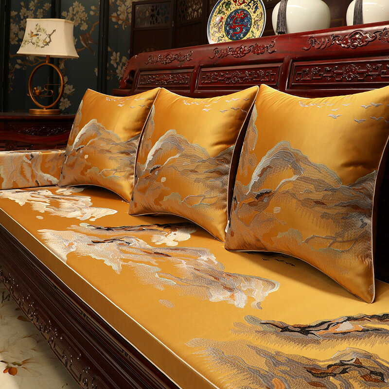 中式沙發墊紅木家具座墊五件套中國風防滑定制四季通用羅漢床坐墊
