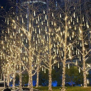 LED流星雨燈彩燈閃燈新年過年元宵裝飾燈假雙面防水掛樹燈流星管