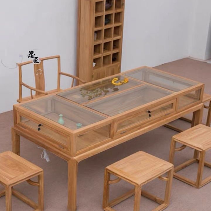 展示櫃新中式珠寶櫃臺首飾文玩玻璃展臺桌玉器貨櫃商場中島櫃