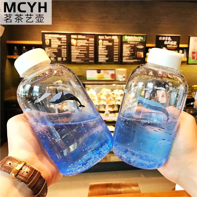 韓國創意漸變色鯨魚玻璃杯便攜大容量水瓶學生男女情侶隨手水杯子