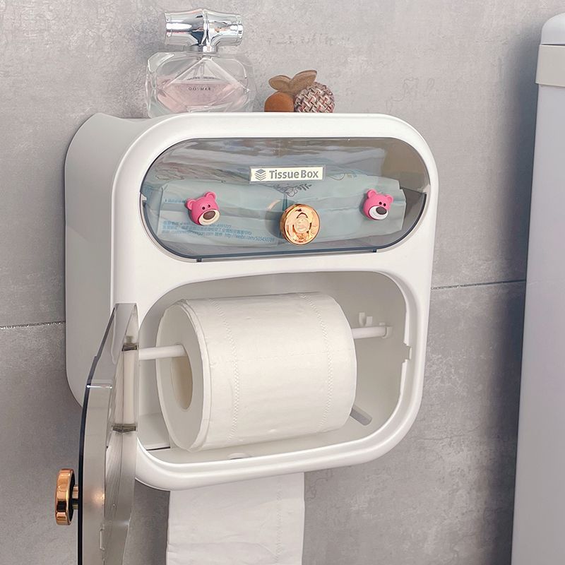 免打孔衛生間紙巾盒置物架廁所防水壁掛式浴室卷紙抽紙廁紙盒可愛