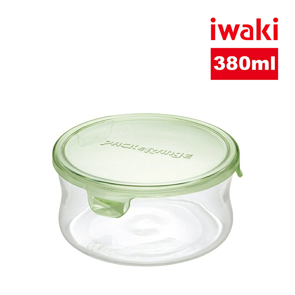 【iwaki】日本耐熱玻璃圓形微波保鮮盒380ml-綠