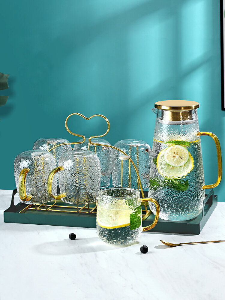 冷水壺玻璃耐高溫夏季家用大容量白開水杯套裝涼水壺客廳裝水扎壺