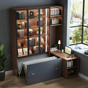 玻璃門書柜組合伸縮折疊書桌書房家具組合隱形折疊午休床小戶型