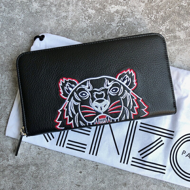 美國百分百【全新真品】KENZO 高田賢三 皮夾 長夾 真皮 錢包 證件卡夾 法國精品 老虎 虎頭 刺繡 AW64
