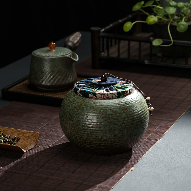 陶瓷裝茶葉罐復古粗陶大號密封存儲茶葉盒醒茶桶半斤裝普洱包裝