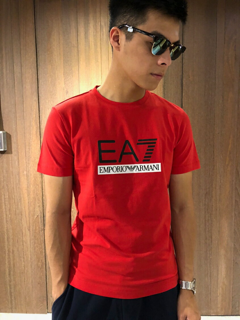美國百分百【全新真品】Emporio Armani EA7 圓領 短袖 T恤 logo T-shirt 紅色 J062 1