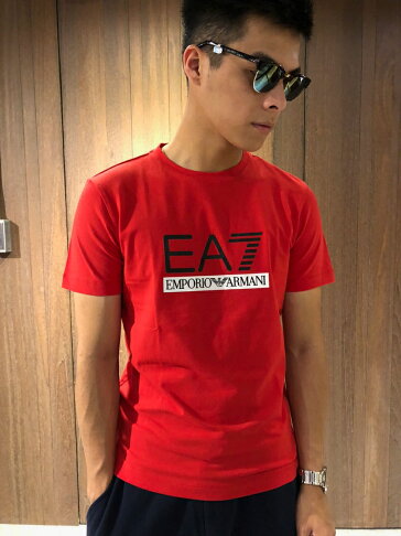 美國百分百【全新真品】Emporio Armani EA7 圓領 短袖 T恤 logo T-shirt 紅色 J062 0