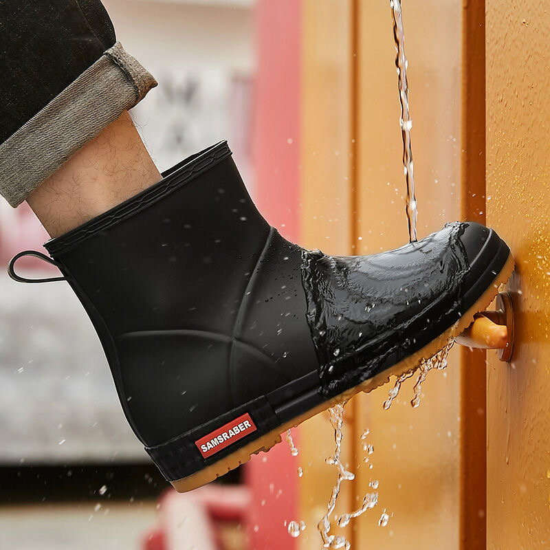 時尚雨鞋黑色時尚男士外穿防水鞋日系加厚廚房工作防滑套鞋水桶鞋
