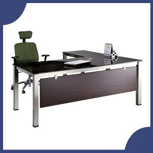 【屬過大商品，運費請先詢問】辦公家具 SKA-18090TG+SKA-9050TG 不銹鋼 強化茶色玻璃 主管桌 辦公桌 書桌 桌子