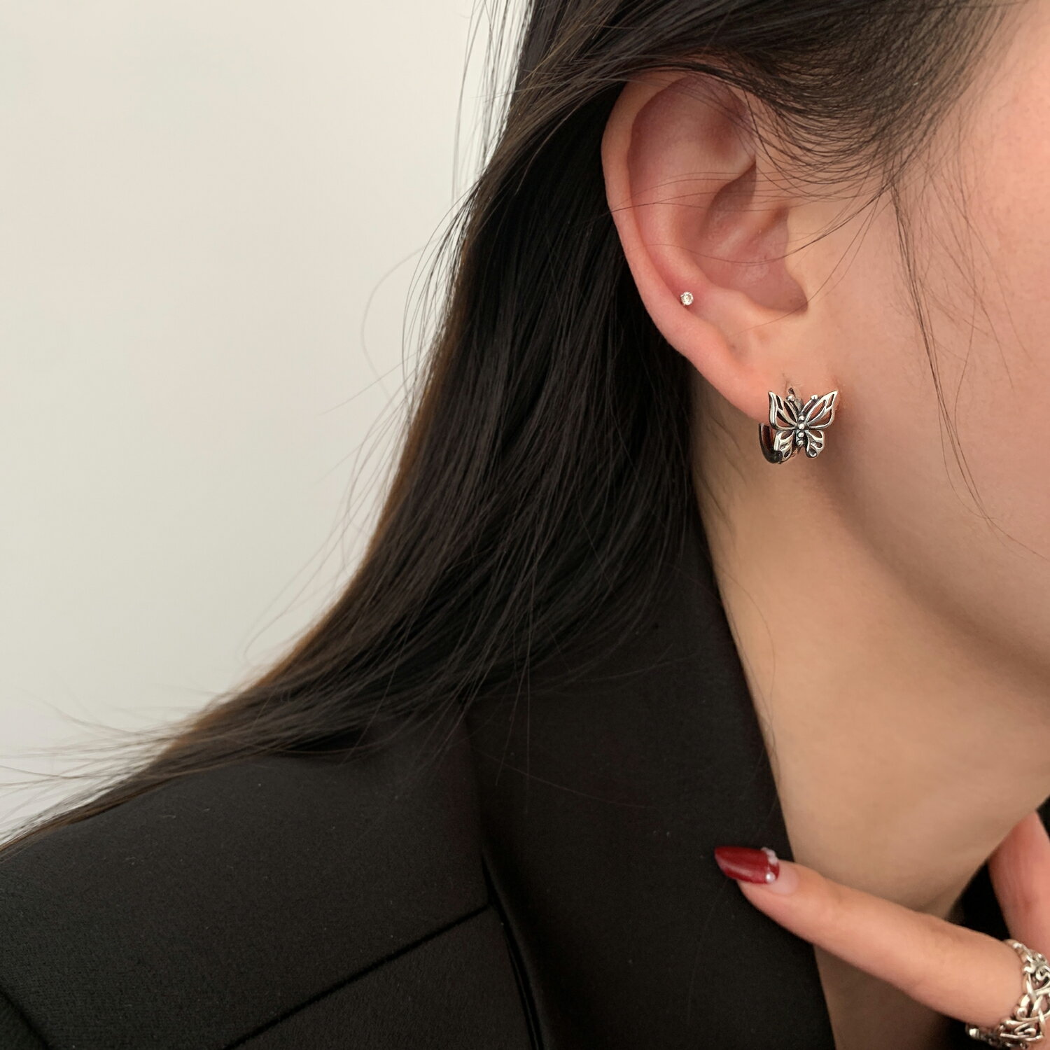 小寶S925純銀復古蝴蝶耳扣耳環女小眾設計感輕奢高級2022年新款潮