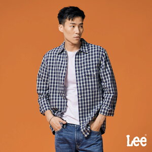 Lee 男款 寬鬆版 LOGO皮牌 後領系列刺繡 左胸口袋 格紋 長袖休閒襯衫 | 101+
