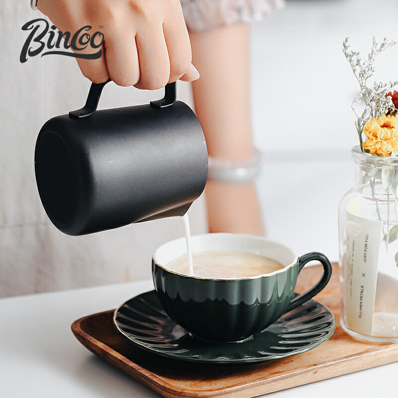 Bincoo拉花杯咖啡拉花缸奶杯特氟龍咖啡器具輕奢尖嘴神器打奶泡杯
