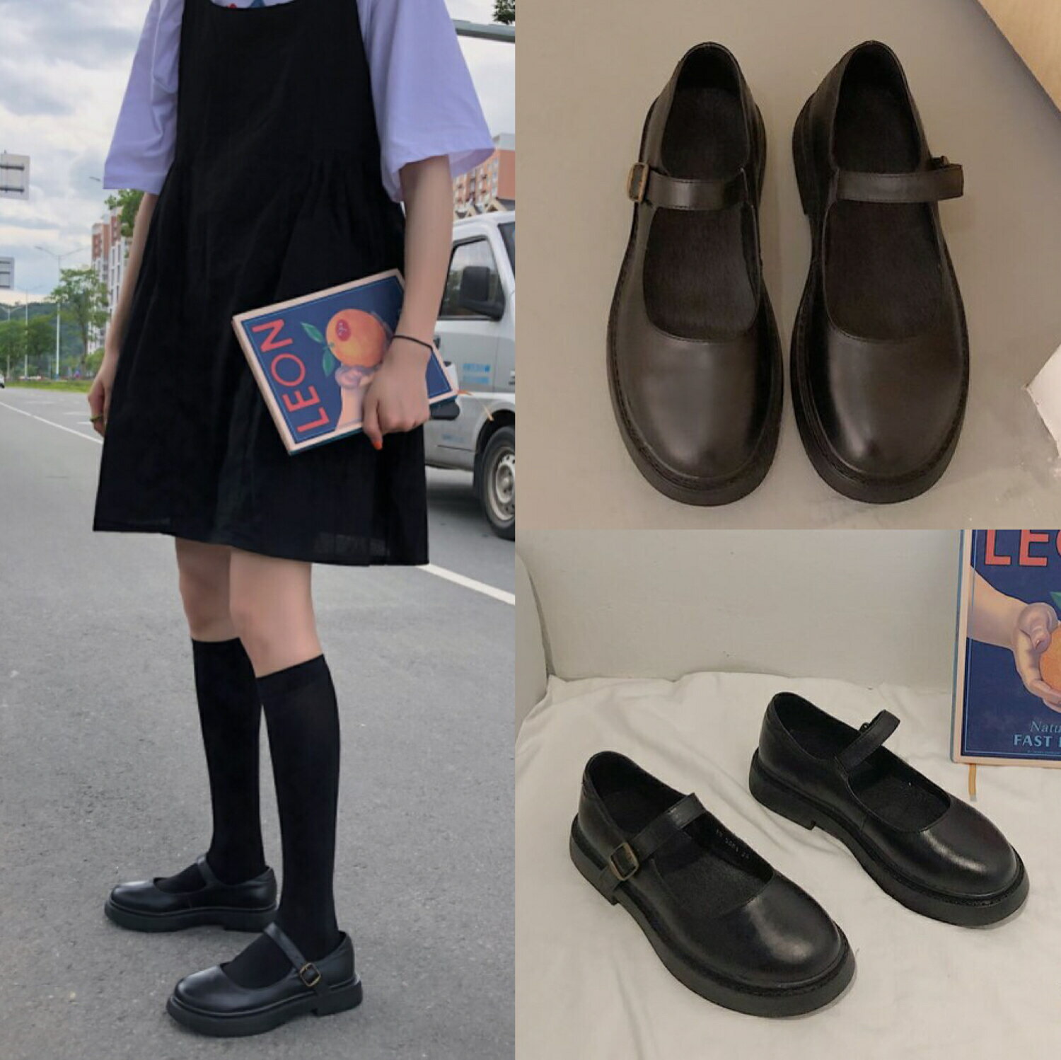 2021韓版ins小皮鞋女日系lolita單鞋黑色中跟百搭軟妹jk瑪麗珍鞋