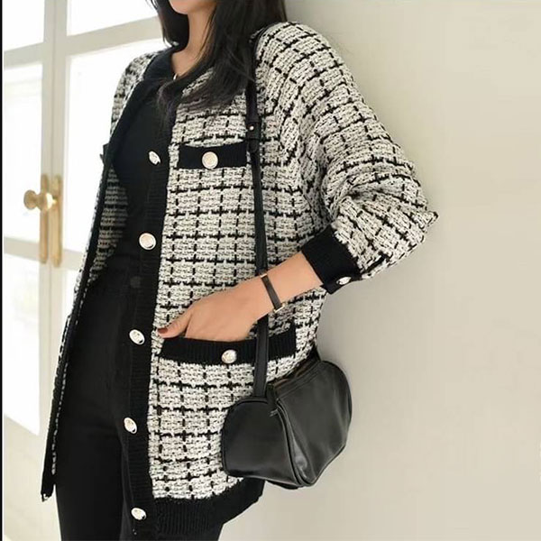 ANNAS 正韓 外套 小香風 毛呢 格紋 格子 編織 小香 大衣 風衣 長版 韓國 5