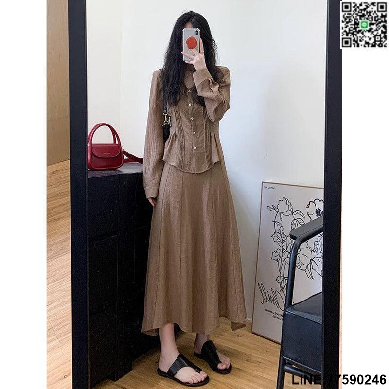 【歡樂購】高階感時尚兩件套裝女夏季大碼胖mm壓褶收腰上衣肌理感高腰半身裙
