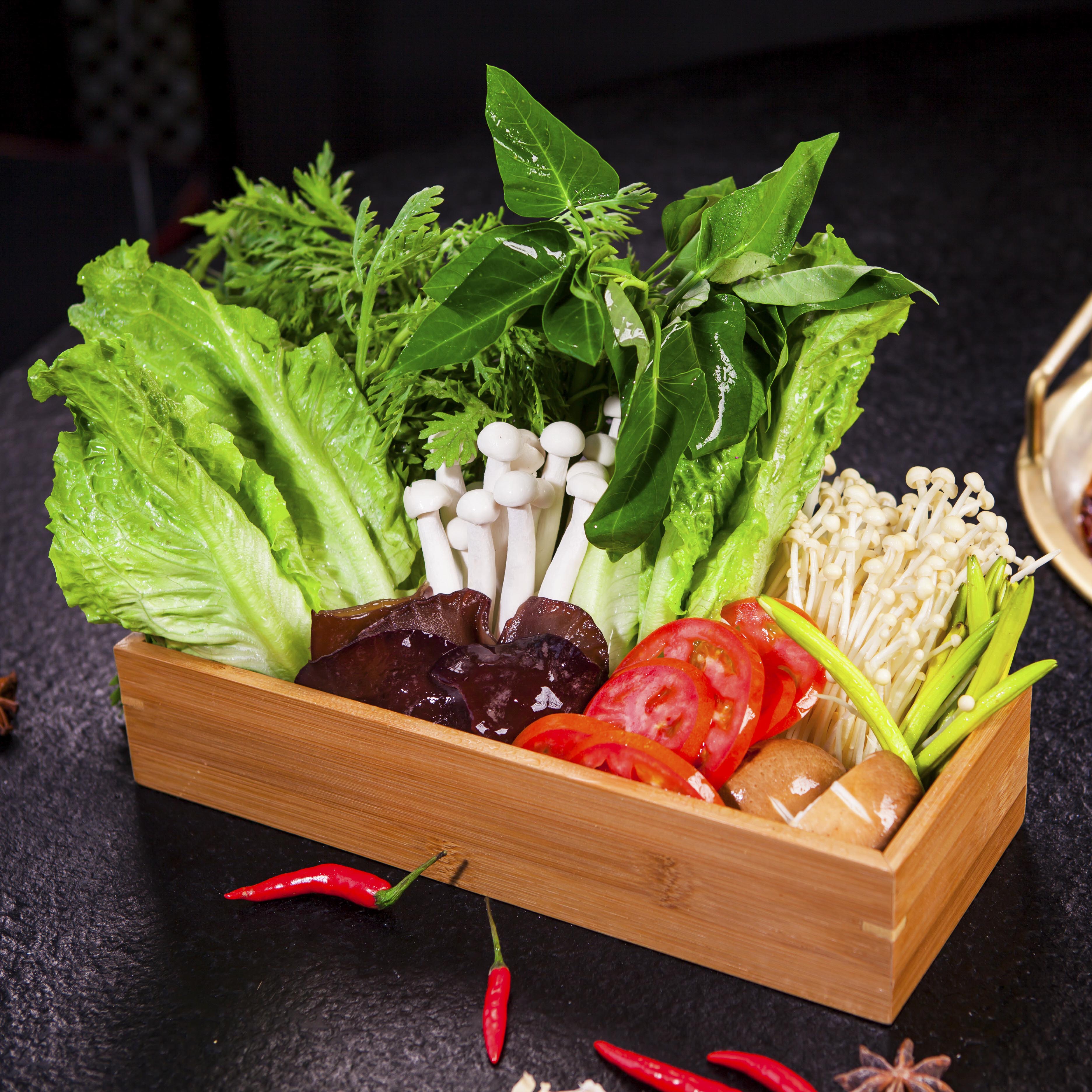 商用創意火鍋店蔬菜拼盤餐具烤肉個性長方竹木盒菌類青菜盤子專用