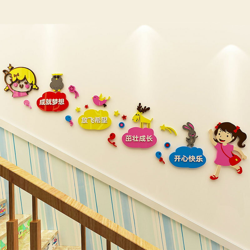 幼兒園墻面裝飾培訓班早教中心走廊樓梯樓道文化標語3d立體墻貼畫