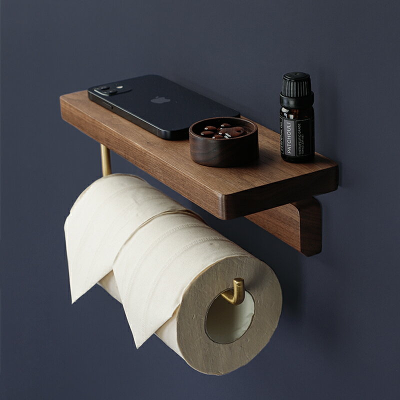 北歐免打孔衛生間馬桶紙巾架廁所實木卷紙架置物架廚房創意紙巾盒
