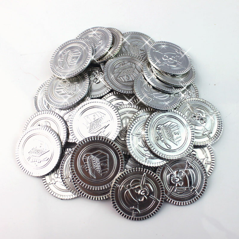 100枚海盜假金幣玩具錢幣游戲幣籌碼銀幣硬抽獎活動道具裝飾用品| 銀