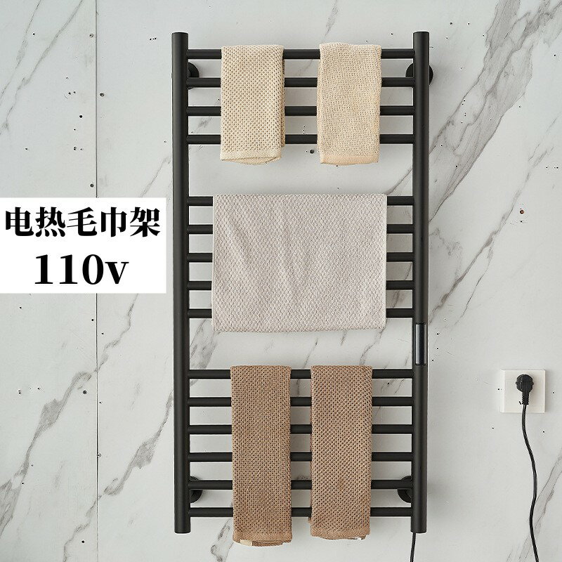 110v一鍵式恒溫電熱毛巾架碳纖維電加熱浴巾架民宿酒店家用衛生間