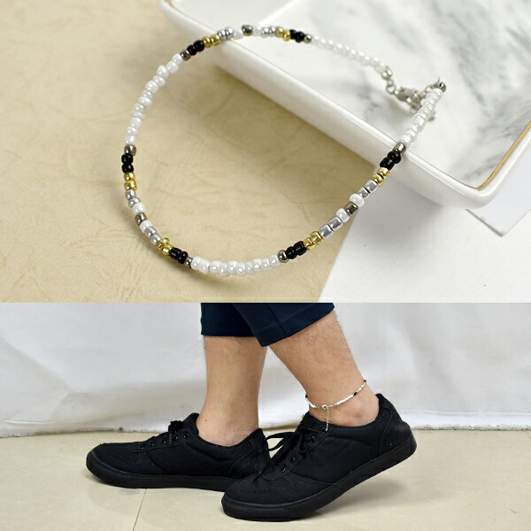 腳鍊 白黑金銀四色串珠【NAS27】