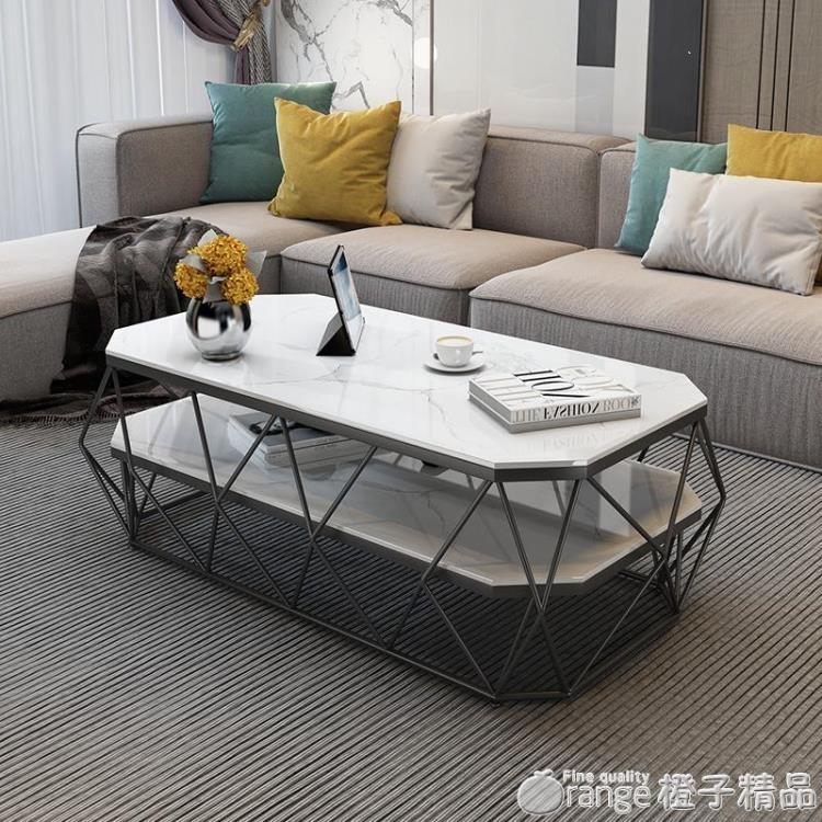 北歐大理石茶幾簡約客廳小戶型家用長方形創意現代網紅鐵藝邊幾桌