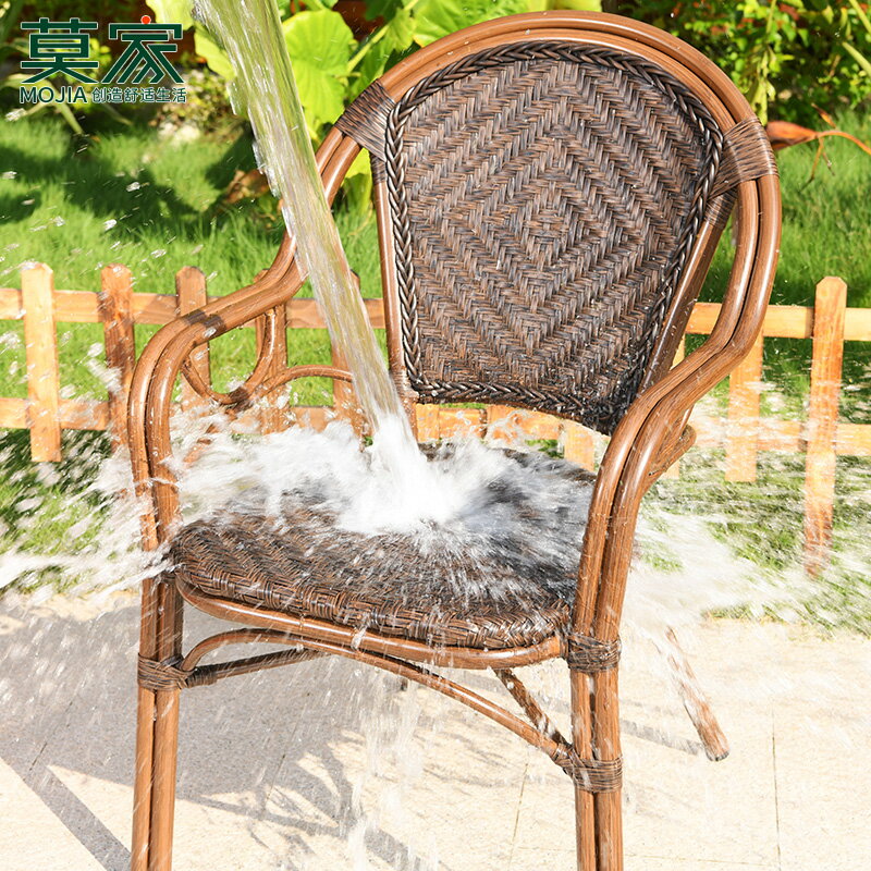莫家戶外藤編椅子室外單椅單賣防水防曬庭院花園桌椅耐腐藤椅