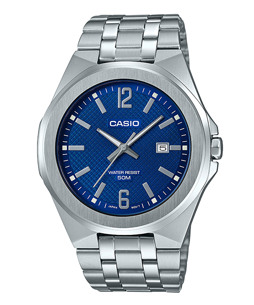 【東洋商行】免運 CASIO 卡西歐 超簡約蛇紋錶面不鏽鋼腕錶-藍面 MTP-E158D-2AUDF 原廠公司貨 附保證卡 保固期一年