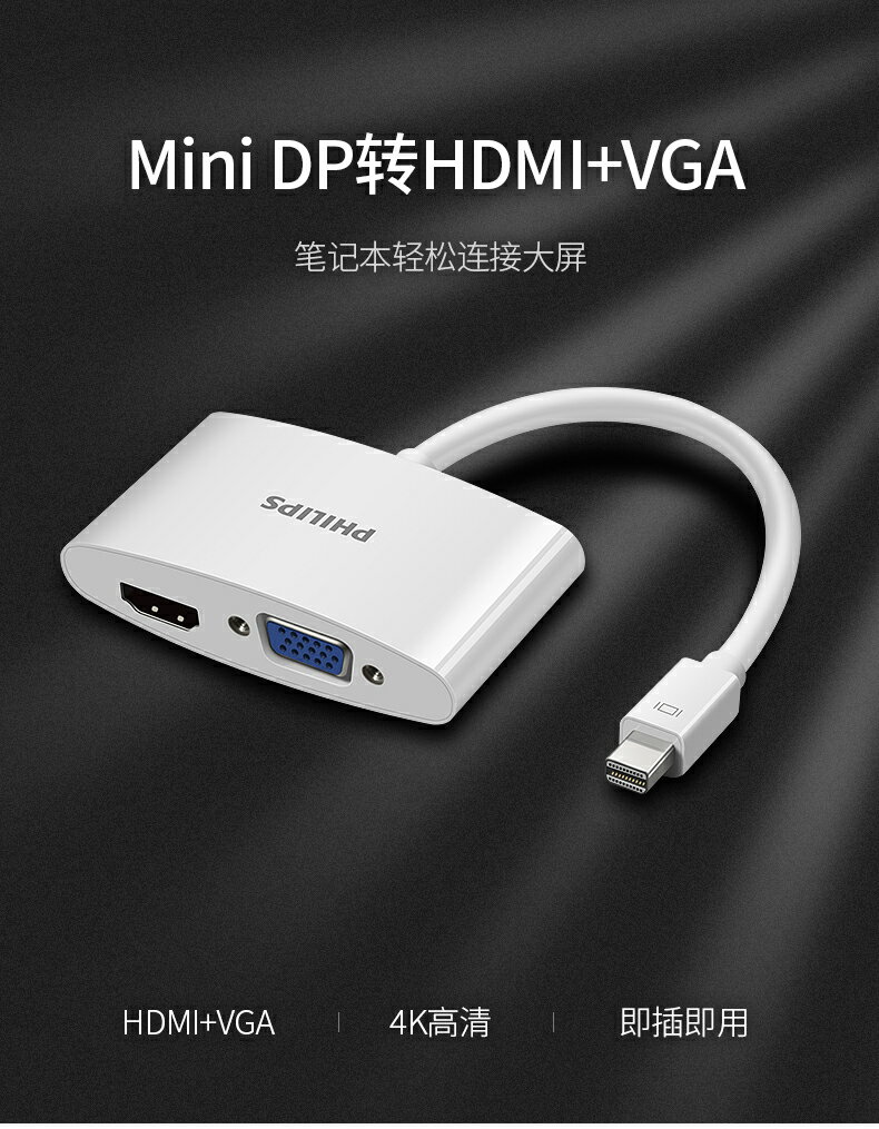 飛利浦蘋果電腦投影儀轉換器minidp轉hdmi雷電macair轉接頭口vga