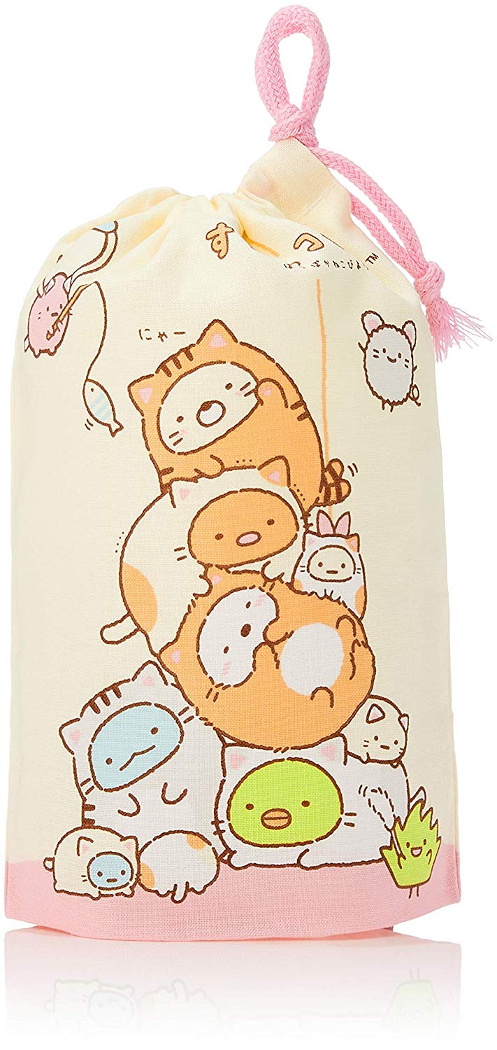 角落生物 Sumikko Gurashi 束口袋-貓咪裝，縮口袋/防塵袋/置物袋/旅行/收納袋/整理袋/束口袋/化妝包，X射線【C401817】